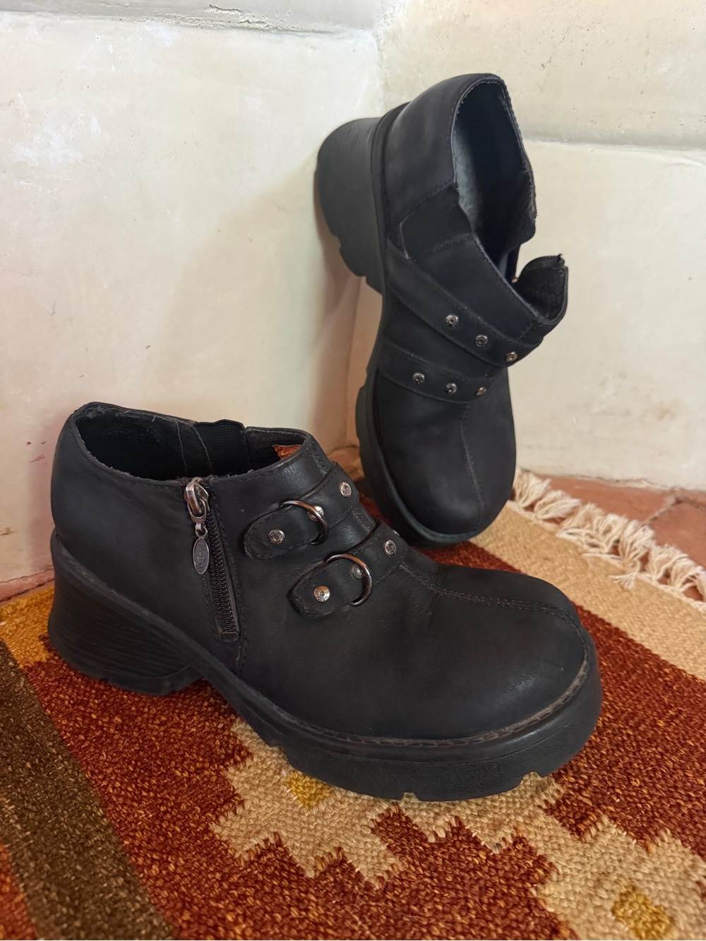Y2K Harley-Davidson Black Chunky Heel Ankle Booties with Buckle Straps